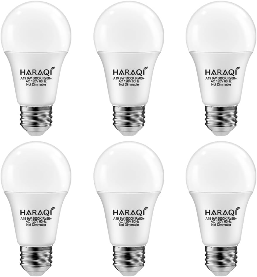 6 Pack 60W Equivalent 120V E26 Medium Base A19 LED Light Bulb, 5000K