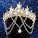 Yean Queen Crowns and Tiaras Gold Leaf Tiara Wedding Crystal Headband Crown for Women