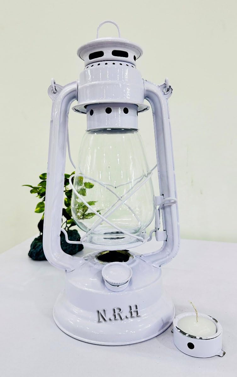 Atractivo y elegante portavelas de metal con cristal transparente, luz rústica para interiores y exteriores, para decoración de tu hogar (blanco)