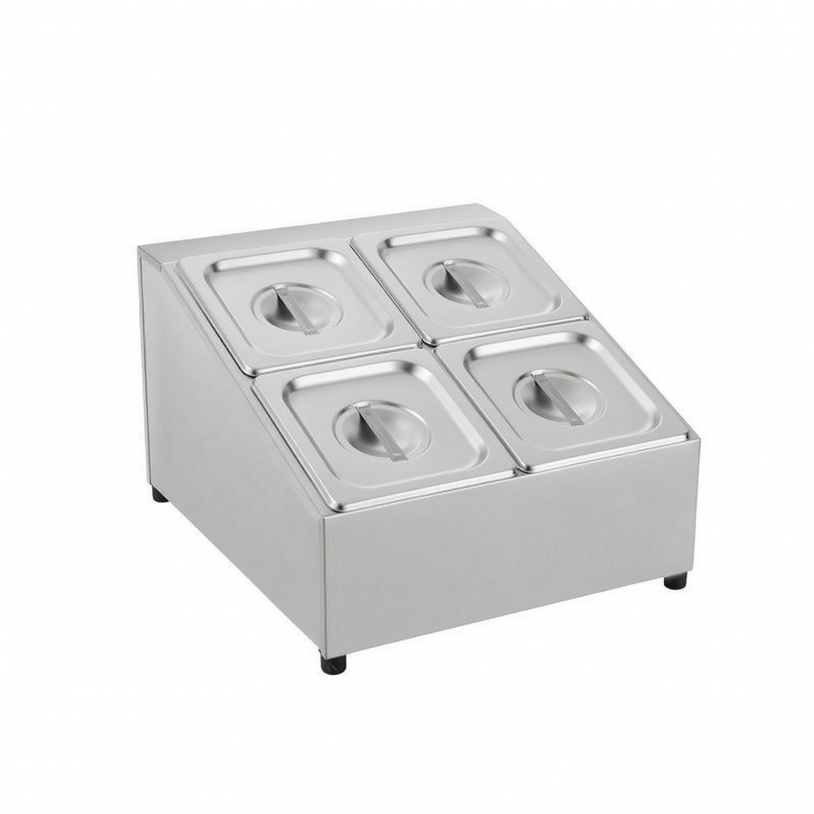Elstahl-Zutatenschrank stabil doppelreihiges Behältregal aus Elstahl stabil Zutatenregal für ssttheke, professionelle Küche, Buffet, 4 Fächer