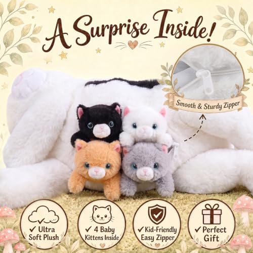 gnomantic Cat Stuffed Animals with Babies Inside, Mommy Toy for Kids - 3
