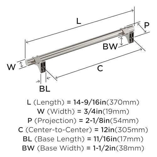 Image of Amerock Davenport 12 inch (305mm) Center-to-Center Satin Nickel Appliance Pull, BP36697G10