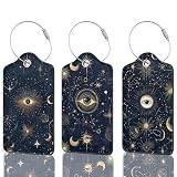 Luggage Tags for Suitcases Durable Leather Luggage Tags Cute Travel Name Tags for Cruise Ships Travel Essentials 3 Pack (Eyes Moon Sun)