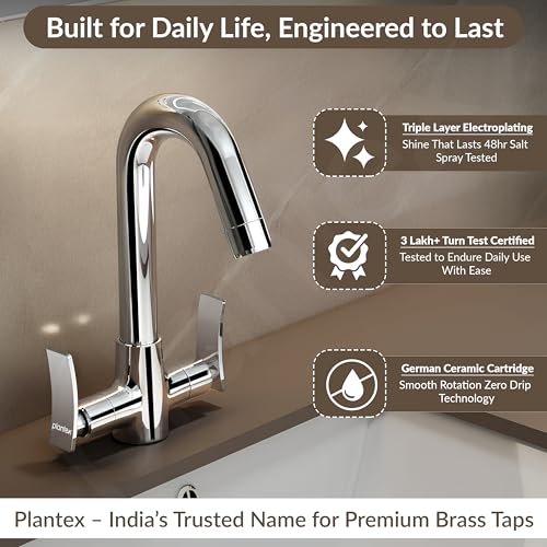 Image of Plantex Solid Brass Mixer Tap for Bathroom /Wash Basin Tap Hot and Cold /Bathroom Accessories /Water Tap /Sink Tap for Wash Basin (Star, Chrome)