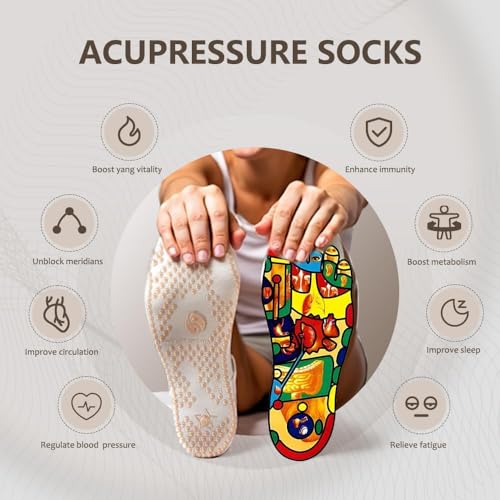 Acupressure Socks Reflexology Foot Massage for Women Men Acupuncture Socks with Pressure Point, Gifts for Busy Mom Elders Massaging Convenient and Efficient Size 17-18