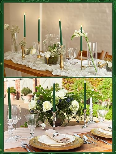 Image of Treela 24 Pcs Flameless Taper Candles Battery Operated ulkB Fake Candles Light LED Candle Sticks Flickering Tapered for Wedding Anniversary Holiday Decoration(Christmas,11 Inch,Green)