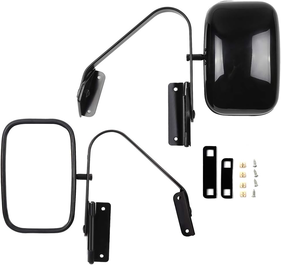 OCPTY Black Left Side and Right Side Mirrors Fit for 1997-2017 Jeep Wrangler JKU JK CJ YJ TJ Smooth Mirror Glass Manual Fold Non-heated