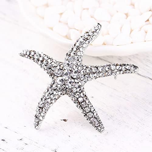 Image of Fashion Color Starfish Inlaid Rhinestones Alloy Brooch Pins Women Girls Accessories