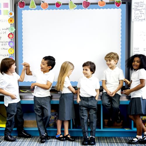 Image of Whaline 65.6 Ft Summer Baby Blue Scalloped Bulletin Board Borders 4 Rolls Gradient Blue Die-Cut Board Trim for Back to School Classroom Office Chalkboard
