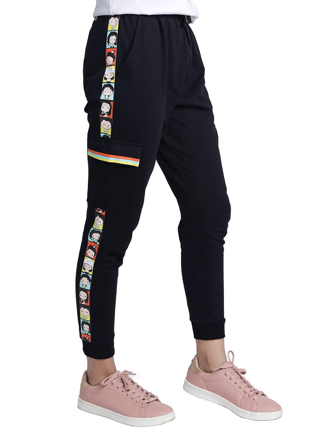 The Souled Store F.R.I.E.N.D.S: The Six Friends Womens and Girls Graphic Printed Cotton Womens Joggers Black