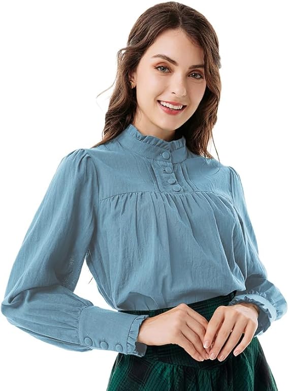 Edwardian Fashion, Clothing & Costumes 1900 – 1910s Scarlet Darkness Victorian Blouse for Women Baggy Cotton Long Sleeve Renaissance Shirt  AT vintagedancer.com