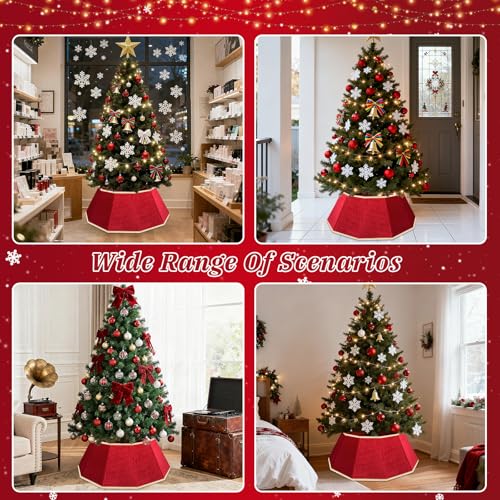 DeckTheHalls Christmas Tree Skirt, Velvet Foldable Christmas Tree Collar, Xmas Tree Skirt for Artificial Christmas Trees Decoration, Festive Holiday Decor for Home, Party, Store (Red) - Thumbnail 6