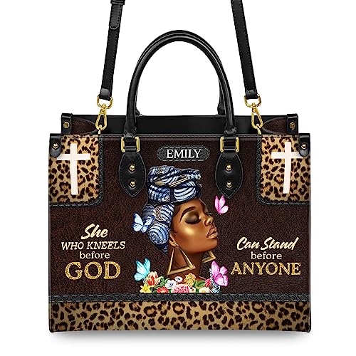 She Who Kneels Before God Can Stand Before Anyone Leather Bag – Personalized Black Woman Shoulder Bag – Leather Purse for African American – Ideal Gift for Mom, Grandma – Christmas Gifts3