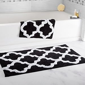 Bedford Home 100% Cotton 2 Piece Trellis Bathroom Mat Set – Black