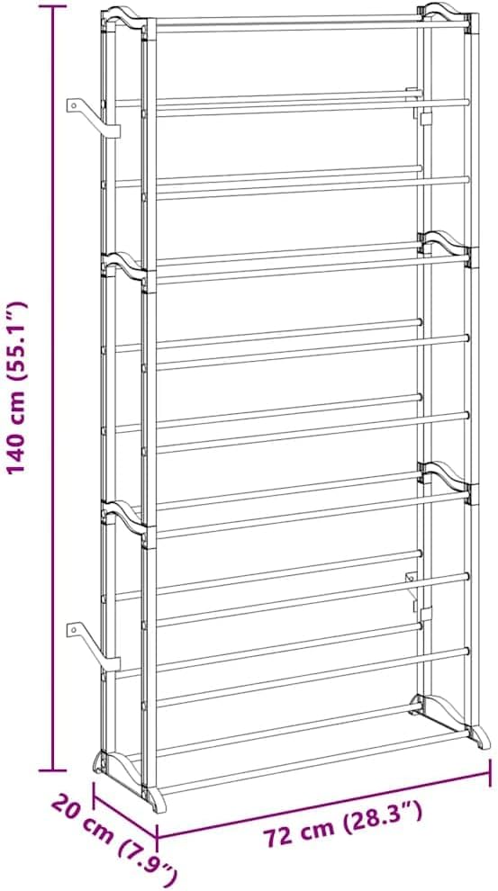 vidaXL- 2 Multi-tier Shoe Rack, Easy Assembly, Capacity for 40 Pairs, Space-Saving Design, Robust Plastic-Metal Construction, White