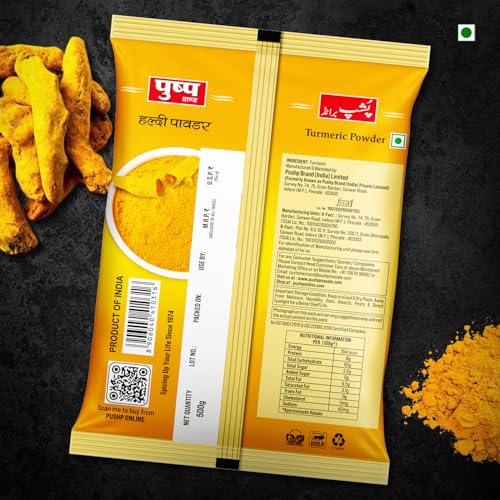 Image of Pushp Brand Turmeric Powder 500gm Pouch | Natural Haldi Powder (Pack Of 5)