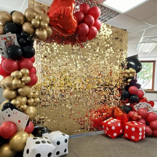 Image of COKAOBE New Type Light Gold Shimmer Wall Backdrop, 24PCS Square Sequin Shimmer Backdrop Panel, Photo Backdrops for Birthday, Anniversary, Wedding, Graduation & Bachelorette Party Decoration