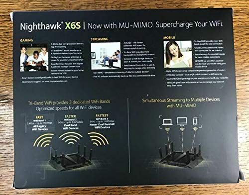 NETGEAR Nighthawk X6S Smart WiFi Router (R8000P) - AC4000 Tri-band Wireless Speed (up to 4000 Mbps) | Up to 3500 sq ft Coverage & 55 Devices | 4 x 1G Ethernet and 2 USB ports