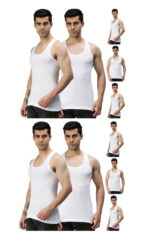 INNERO Men's Pure Cotton Regular Fit Round Neck Sleeveless Vest (White, Pack of 10)-image-43