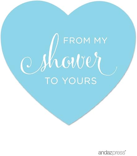 Andaz Press Etiquetas adhesivas de corazón para baby and Bridal Shower de My Shower to Yours, azul bebé, paquete de 75 unidades