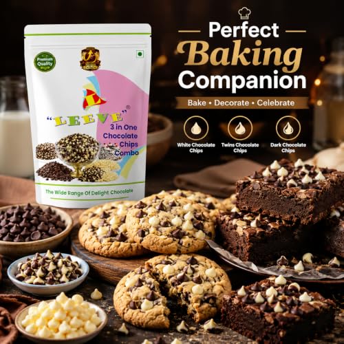 Image of Leeve 3 in One Chocolate Chips Combo 200g | White Chocolates Chip, Dark Choco Chip's & Twins Chocolate Chips | Baking Toppings for Cakes, Cookies, Brownies & Dessert Decoration