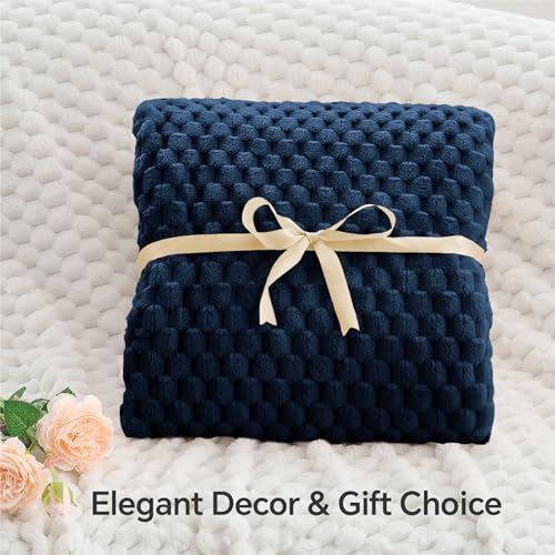 Image of BEDELITE Navy Queen Blanket for Bed, Soft Cozy Gifts for Women, 90 * 90 | 3D Jacquard Decorative Fleece Blanket, Super Soft Plush Throws, Cute Birthday Gift for Women & Men, Suitable for All Seasons
