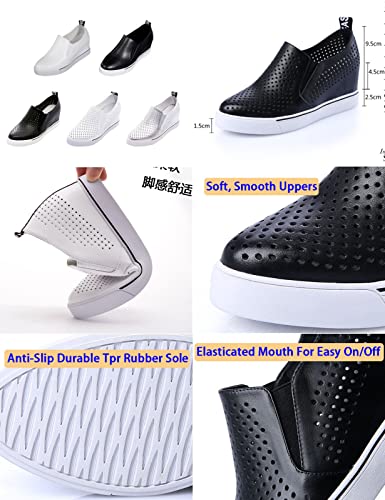 AngryMonkey Women's Hidden Wedge Sole Booties,Ankle Heels Vulcanized Hollow Breathable Comfy Slip on Sneakers Platform Shoes2