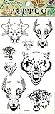PARITA Tattoos Temporary Animal Head Bull Cow Deer Dog Wolf Tiger Tattoo Fake Stickers Cartoon Tattoo Art Fashion Fantasy Fun Party Waterproof Removable for Kids Teens Adults (1 Sheet.) (02)