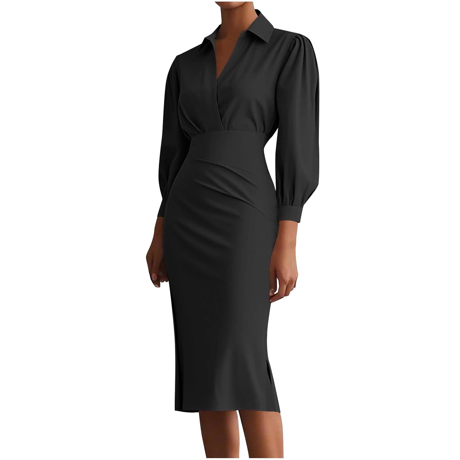 Womens Wear to Work Bodycon Dresses Long Sleeve V Neck Business Casual Elegant Office Pencil Dress Fashion Outfits