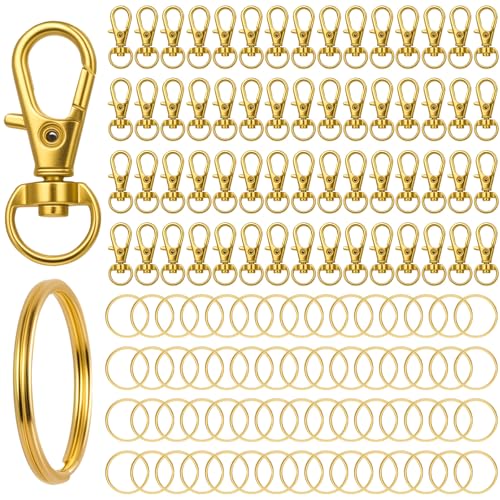120 Pcs Kit para Hacer Llaveros: 60 Mosqueton Llavero Giratorios y 60 Argollas para Llaveros, Anillas Llavero Mosquetones Pequeños, Ganchos Metálicos para Hacer Bisutería y Manualidades (Oro)