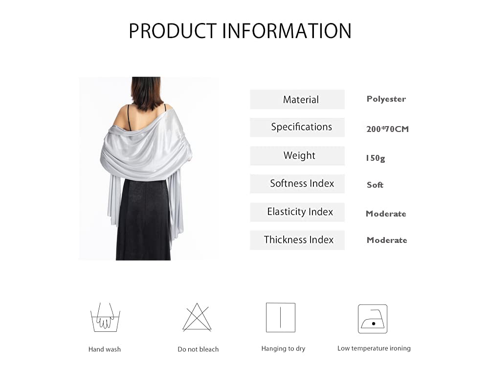 Femme Elégant Châle En Satin Stola Pour Mariages Écharpe Foulard Pashmina pour Soirée Cérémonies Fêtes