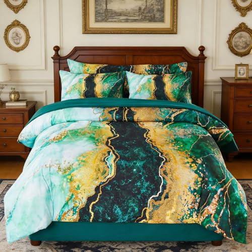 Parure de lit marbre vert pour une chambre parentale rétro