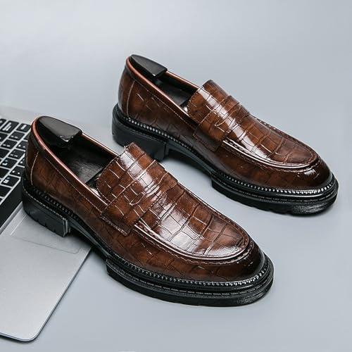 Men's Leather Platform Dress Loafers Classic Crocodile Printed Slip On Casual Comfortable Business Formal Shoes for Party Wedding Prom (Brown,8.5) by Oigunle - Used condition - Image 3