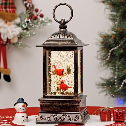 Eyrosa Cardinal Snow Globe, Musical Lighted Glitter Christmas Snow Globes, Christmas Decorations USB and Battery Operated Lantern with Music, Decor