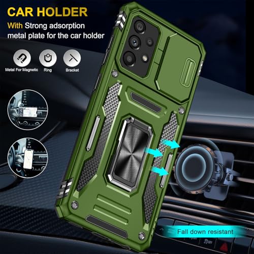 Image of Vaku Luxos Aegis Armor Slide TPU Back Cover Case for Samsung Galaxy A53 5G with Magnetic Ring Holder Kickstand Camera Screen Protector- Green