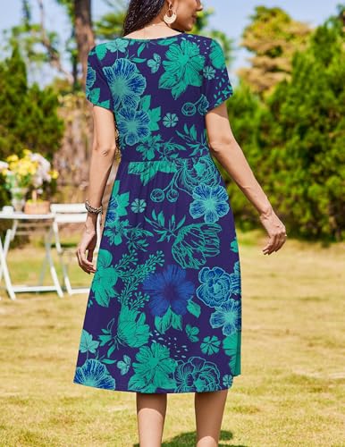Image of Zeagoo Womens Summer Dresses Casual Aline Midi Dress Short Sleeve Floral Tshirt Dress Flowy Beach Sundresses with Pockets