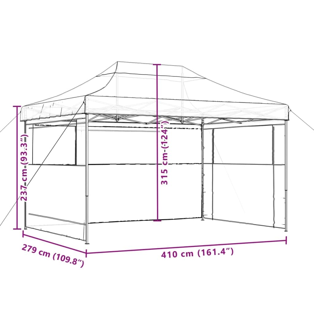 Namiot imprezowy składany Pop-up z 3 częściami bocznymi, zielony, namiot ogrodowy 410 x 279 x 315 cm, malowany proszkowo stalowy stelaż, tkanina Oxford z powłoką PCW