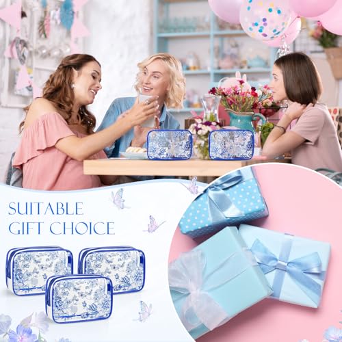 Set of 10 Clear Floral Cosmetic Bags PVC Makeup Bags Waterproof Travel Organizer Toiletry Pouches for Wedding Birthday Baby Shower Party Ideal Gift for Women Nurse Bridesmaid(Blue)4