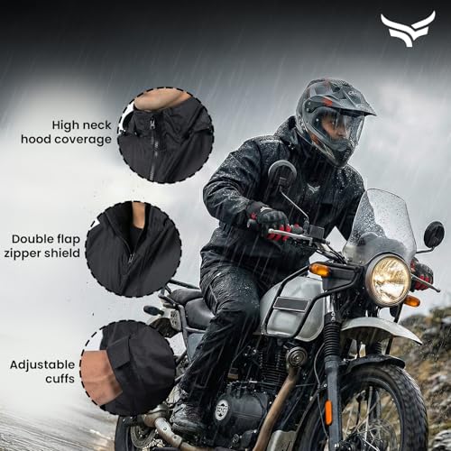 Image of Xtrim Waterproof Biker Jacket for Men, Windproof Motorcycle Rain Jacket with Hood, Reflective 360 Safety, Double Flap Zipper, Air Vents, Adjustable Fit, Windproof Motorcycle Raincoat, L, Black