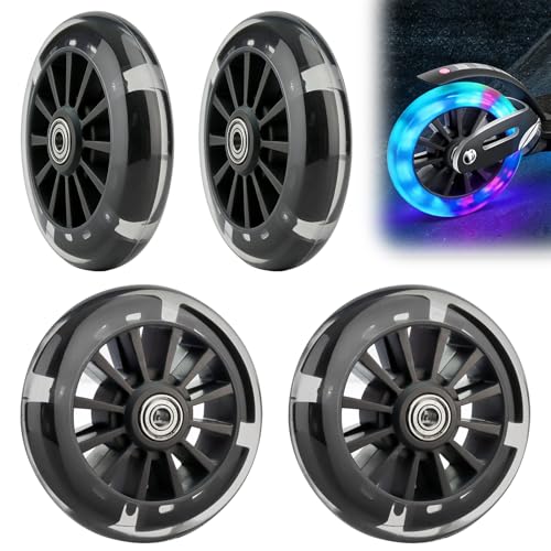 Behogan 4 Stück 120mm Scooter Rollen, Blinkende StuntScooter Ersatzräder mit ABEC 7 Kugellagern, LED-Lichtrollen, Leise und verschleißfest Räder für meisten Stuntscooter und Kickscooter