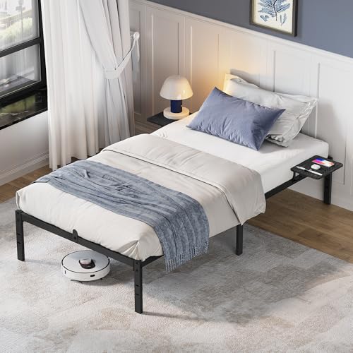 VASAGLE Doppelbettgestell, Bettrahmen, Bettgestell aus Metall, mit Aufbewahrungsregalen, Gästebett, passend für 90 x 200 cm Matratze, einfache...