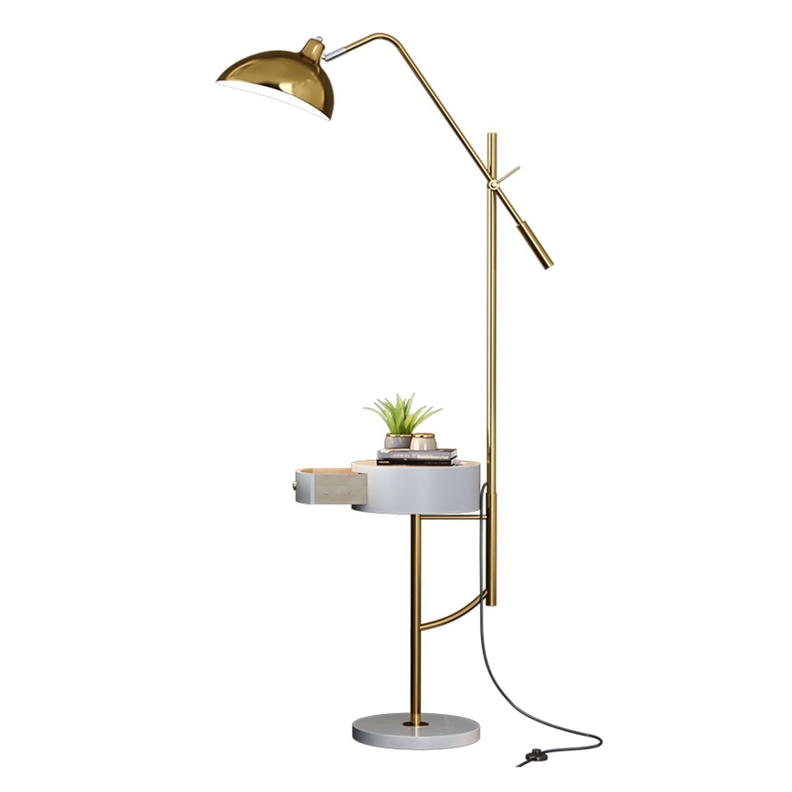 LJHFG63KUYT Standing Lamps Round Smart led Modern Wood nightstand with lamp Wireless Charging Station Decorate(Gold)