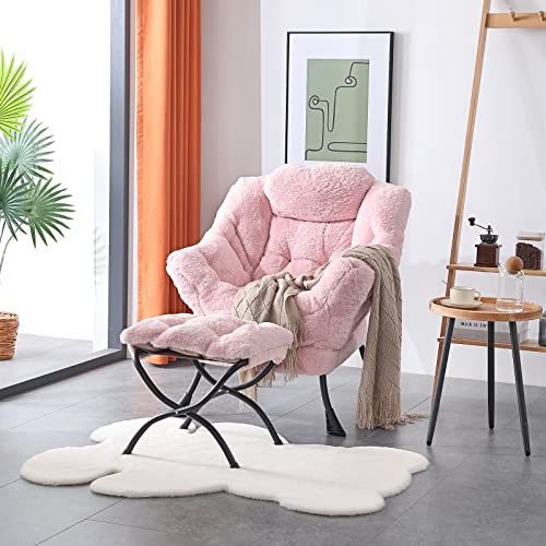 Image of LITA Lazy Chair with Ottoman, Modern Accent Leisure Upholstered Sofa, Contemporary Lounge Reading Chair with Armrests and a Side Pocket for Living Room, Bedroom & Small Spaces, Plush Pink