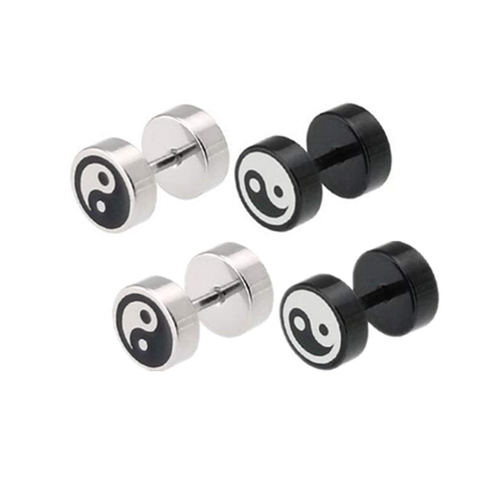 8mm Fake Cheater Stud Earrings Silver Black Pierced Screw Gauges Tunnel Stainless Steel Earrings for Men Women