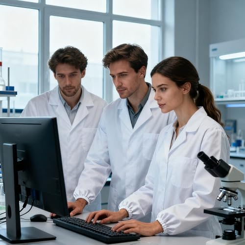 JXCTNNU Kittel Arztkittel Unisex Laborkittel Weiß Chemie Schutzkleidung Langarm Mäntel Uniform Herren Damen mit 3 Tasche und Knöpfen (M(165-170CM))