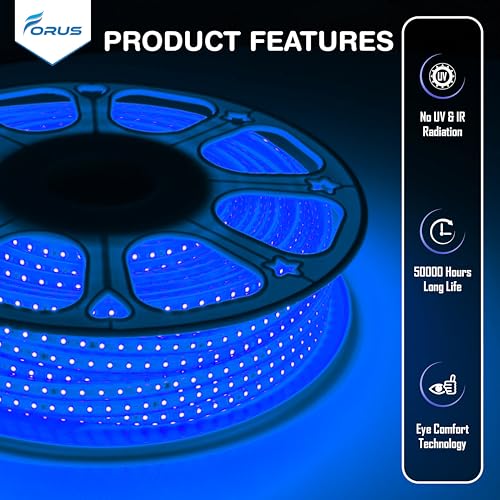 Image of Forus LED Rope Light 35 Meter 6 Month Warranty, Outdoor Waterproof Decorative Cove Lights for Ceiling, Balcony, Home Decor, Interior Decoration, Flexible Profile Light for Diwali, Christmas -Blue