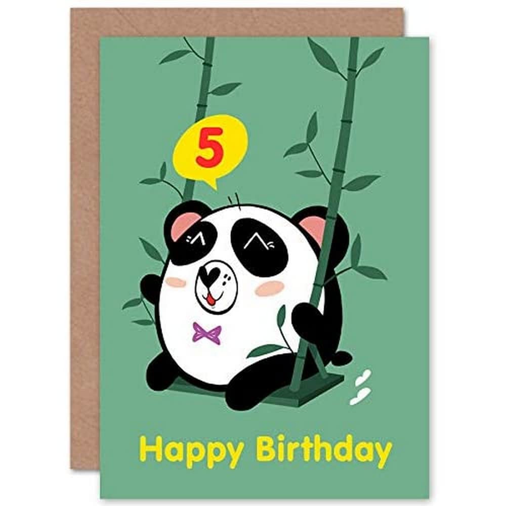 Artery8 - 5th Birthday Card - Kawaii Panda Swing - Green