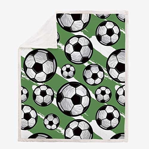 Soccer Throw Blankets Green Fleece Flannel Football Blanket Gifts For Kids Boys Girls Fuzzy Warm Soft Throw Blanket For Couch Sofa Bed Office (Green, 50"X60") #TOP6