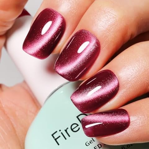 Firedeep Blood Red Ruby Red Magnetic Cat Eye Gel Nail Polish 16ml Wine Red Holographic Glitter Jelly Gel Polish UV/LED Gel Polish with Magnetic Stick Cover
