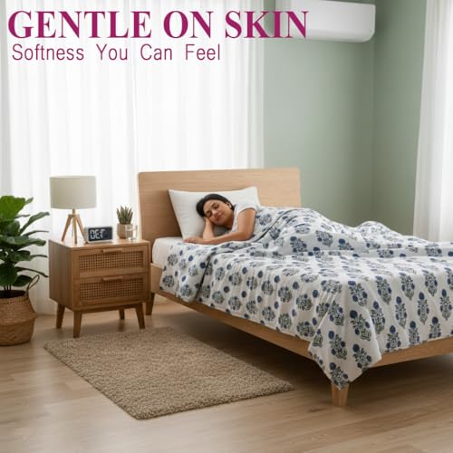 Image of Trance Home Linen Premium 100% Cotton Dohar for Single Bed | 150 GSM | Reversible Ac Comforter | Light Weight All Season Soft Blanket (58x90 Inches | Aangan Blue White)